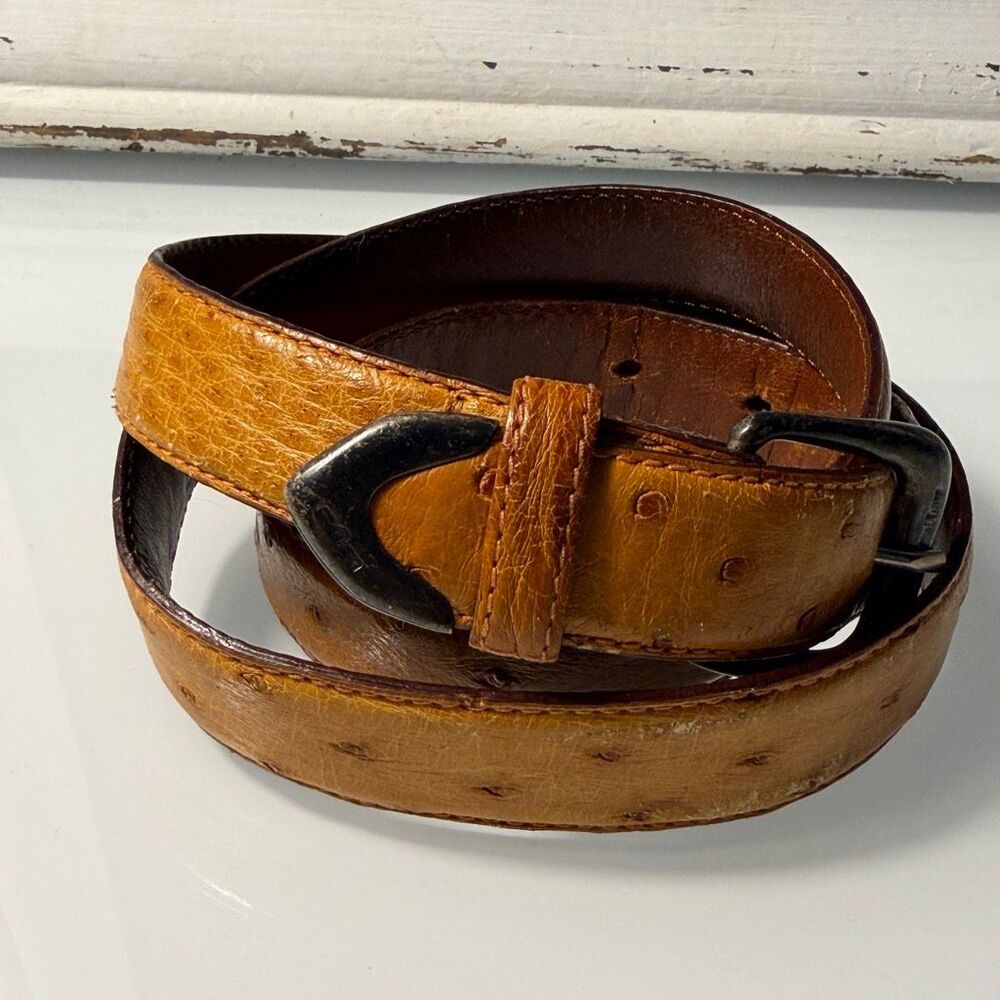 Polo Ralph Lauren Ostrich Leather Belt Made in Italy Brown Size 34